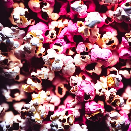 Prompt: close up high resolution photo of pink popcorn, very tasty, food photography, instagram, trending