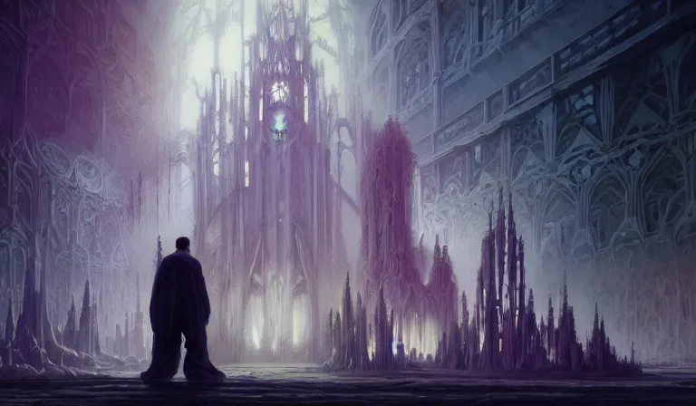 Prompt: muted ombre matte painting beautiful sinister alabaster neogothic skullpunk spirit doctor dismantles iridescent enchanted intergalactic mecha garden, man machine cathedral of chimeric beholder polyphemous power crystals psychotropic tessalating frequencies singularity artgerm wlop james jean andrei riabovitchev marc simonetti yoshitaka amano artstation, cgsociety