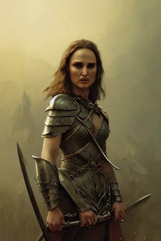 Image similar to natalie portman, legendary warrior, heroic, lord of the rings, tattoos, decorative ornaments, battle armor, by carl spitzweg, ismail inceoglu, vdragan bibin, hans thoma, greg rutkowski, alexandros pyromallis, perfect face, fine details, realistic shading photorealism