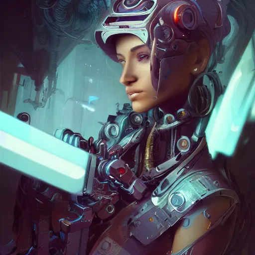 Image similar to portrait of a beautiful cybernetic technomancer, cyberpunk concept art by pete mohrbacher and seb mckinnon and beksinski and josan gonzales, digital art, highly detailed, intricate, sci-fi, sharp focus, Trending on Artstation HQ, deviantart, unreal engine 5, 4K UHD image