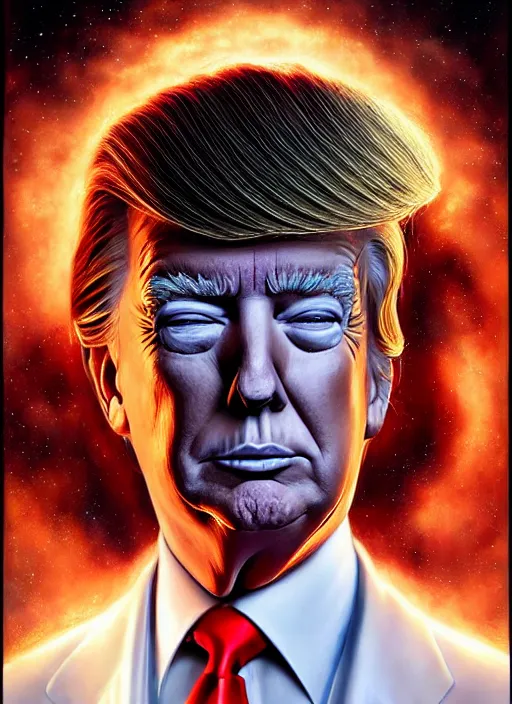 Prompt: portrait of donald trump but his skin is becoming liquid, cosmic horror painting, elegant intricate digital painting artstation concept art by mark brooks and brad kunkle detailed