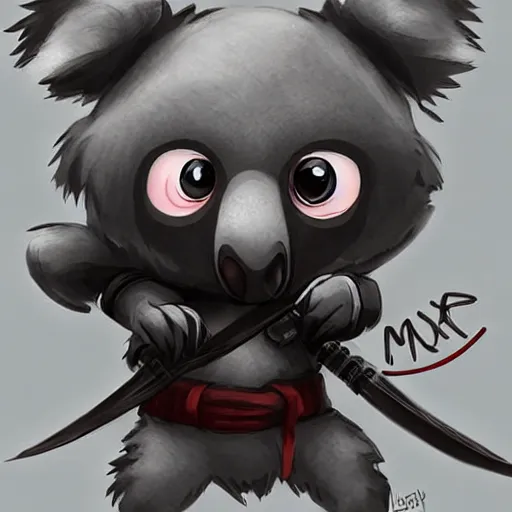 Prompt: a very cute chibi koala dressed in a black shinobi ninja outfit, digital art by łukasz piskorz and patrick mcenvoy and michael komarck, intricate, highly detailed, artstation, concept art, smooth, sharp focus vector centered