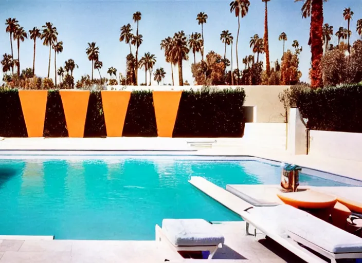 Image similar to a detailed photograph of 1 9 7 0 s palm springs backyard pool by slim aarons, poolside glamour, photoreal, getty images, 4 k