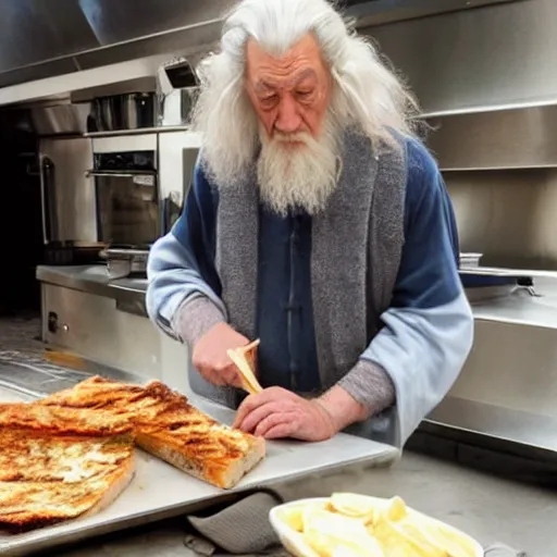 Image similar to gandalf making himself a panini