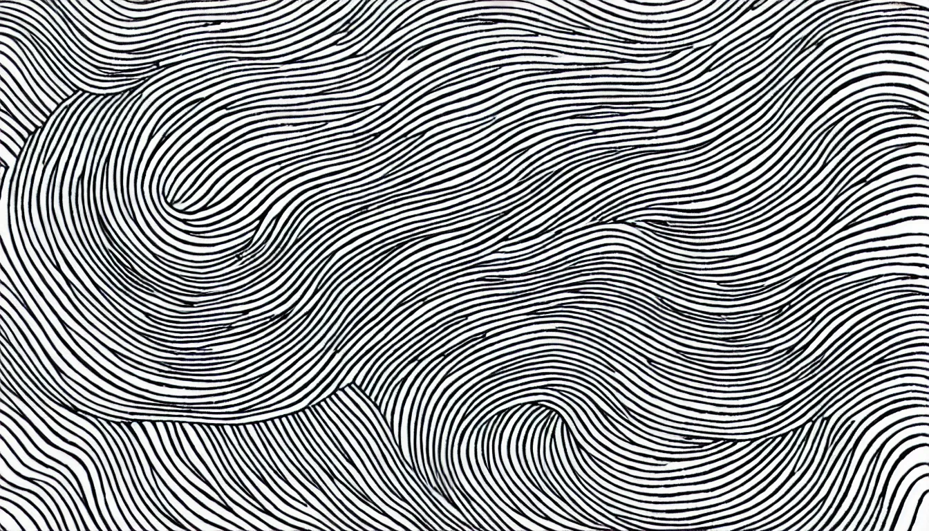 Image similar to elegant one line drawing of an ocean wave, the minimalist wave, woodblock print