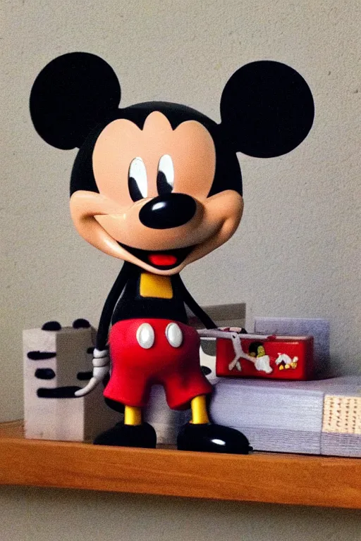 Prompt: “mickey mouse sits on a shelf