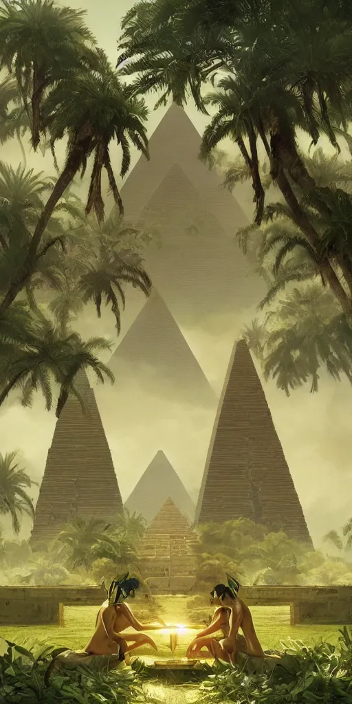 Prompt: symmetry!! egyptian gods in a lush green ancient egypt, pyramids, surreal, dreamlike, lucid dream, very detailed, perfect lighting, perfect composition, 4 k, artgerm, derek zabrocki, greg rutkowski