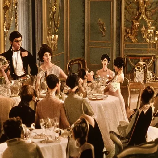 Image similar to ballroom scene from the leopard by luchino visconti with alain delon and claudia cardinale and an extraterrestrial!!!! set in the 1 9 th century in an italian villa. technicolor!!!!, highly intricate, 5 0 mm