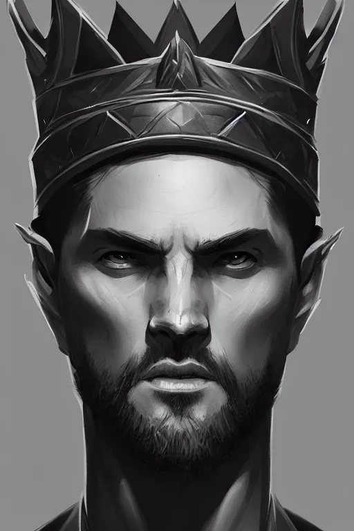 Prompt: a portrait of the handsome king, grim - lighting, high - contrast, intricate, elegant, highly detailed, digital painting, artstation, concept art, smooth, sharp focus, illustration