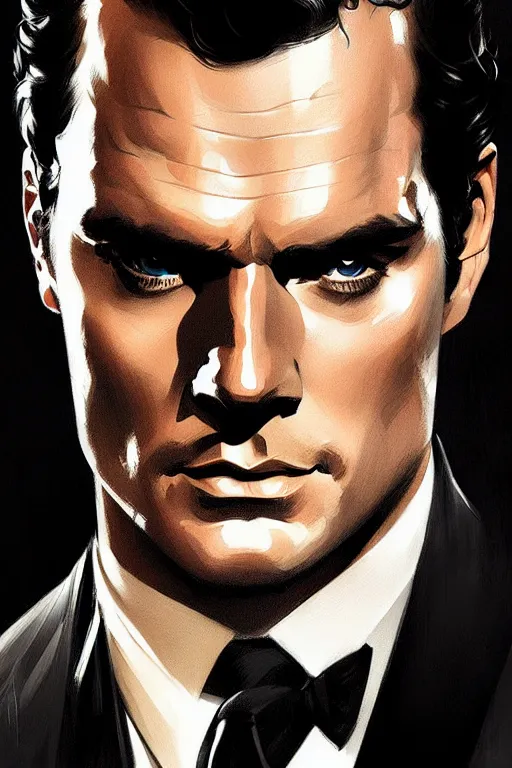 Image similar to portrait of henry cavill as james bond, highly detailed, digital painting, artstation, concept art, cinematic lighting, sharp focus, illustration, art by artgerm and greg rutkowski and alphonse mucha