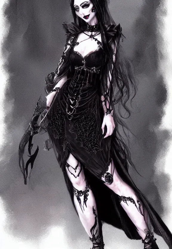 Image similar to female wearing gothic clothes, concept art by jin kim