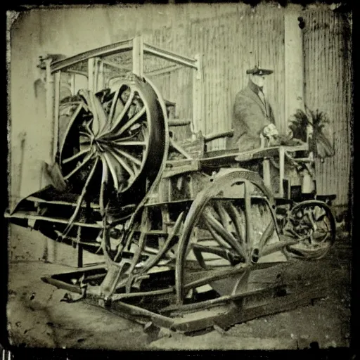 Prompt: grainy 1800s photo of a mechanical animal used to haul goods