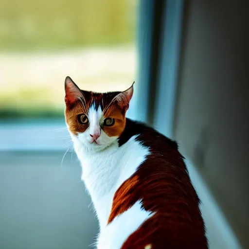 Image similar to calico cat, award winning, reflection, ultra wide shot, photography, award winning photography, cinematic