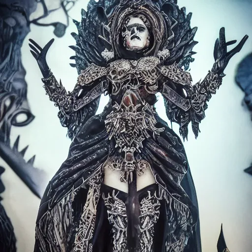 Image similar to photo of beautiful queen of death, 4 k, godly, intricate, detailed