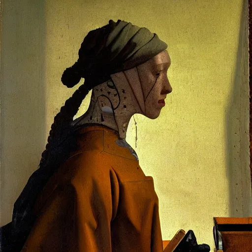 Prompt: cyborg by johannes vermeer