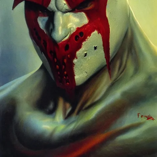 Image similar to ultra realistic portrait painting of spawn, art by frank frazetta, 4 k, ultra realistic, highly detailed, epic lighting