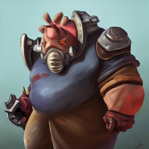 Image similar to roadhog from activision blizzard’s overwatch video game, oil painting by Leonardo divinci