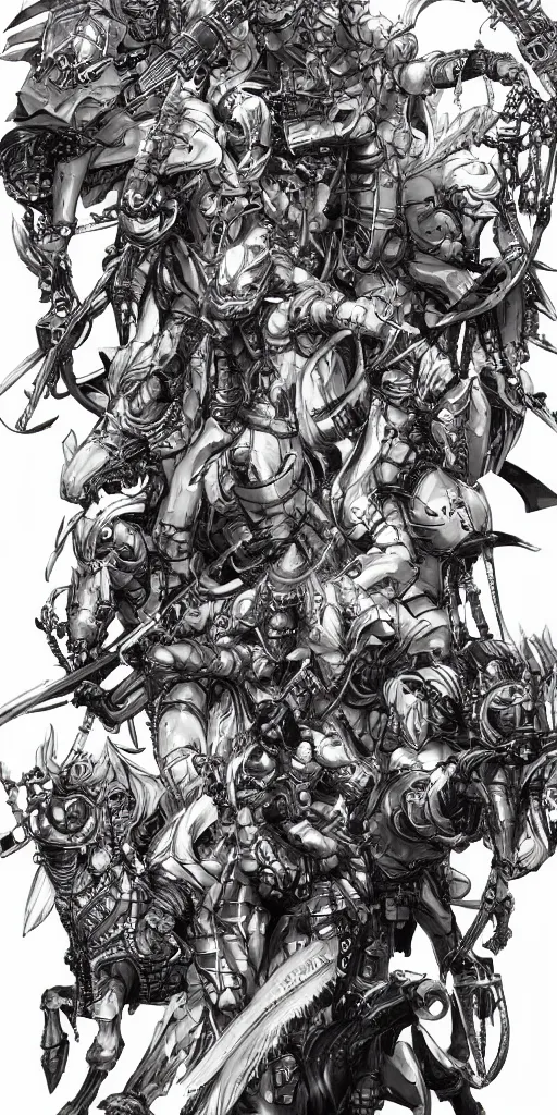 Image similar to Four horsemen of the apocalypse by masamune shirow, vivid, very detailed, matte, cinematic, CGSociety