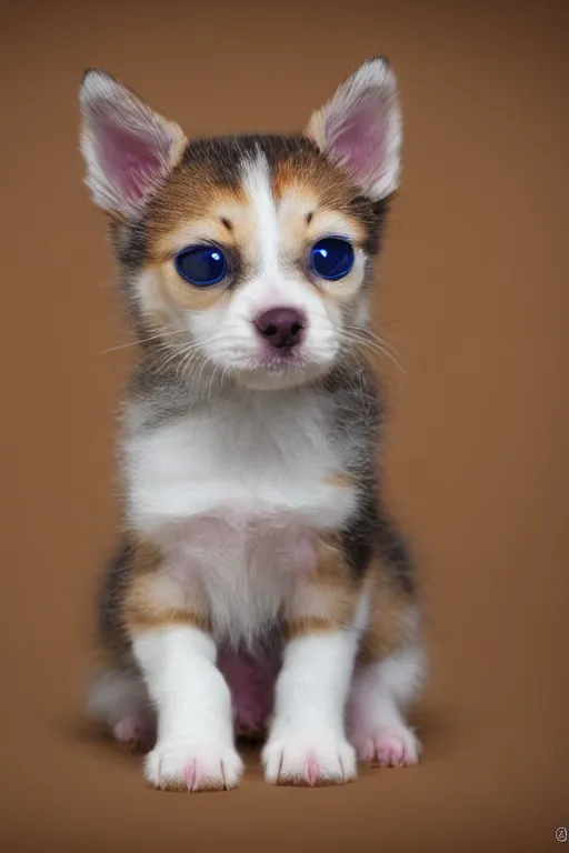 Image similar to insanely cute puppy kitten hybrid, studio photo, realistic, 8 k