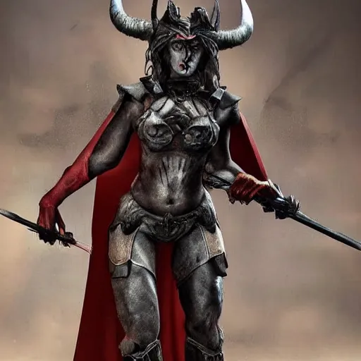 Prompt: full body photo of a female devil warrior