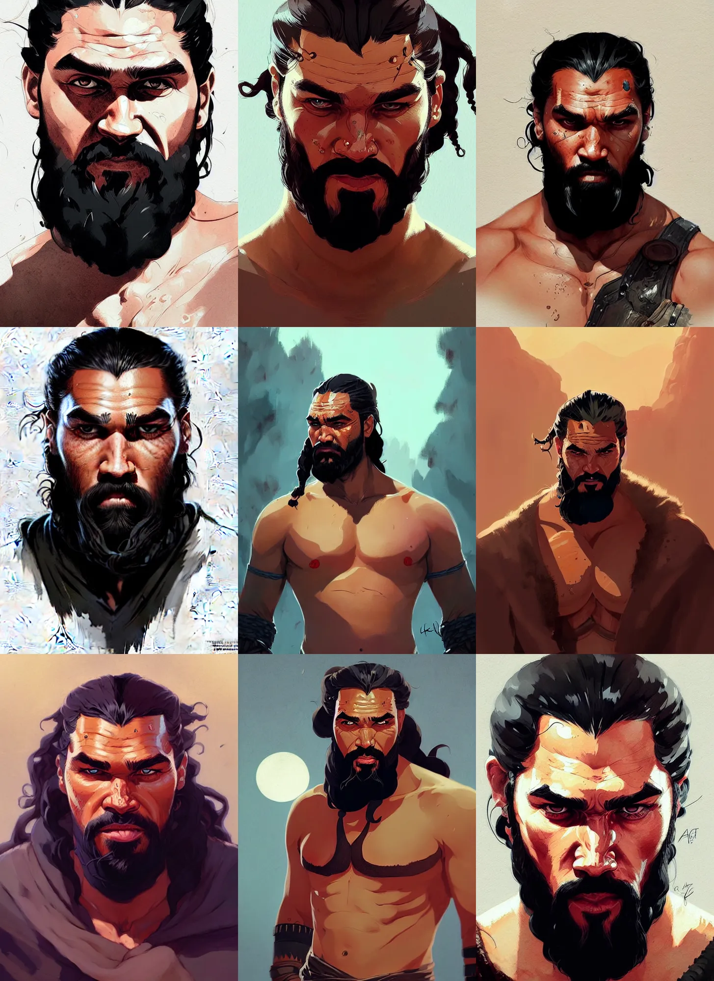 Prompt: highly detailed portrait of khal drogo, epic, photographic realistic background, by atey ghailan, by greg rutkowski, by greg tocchini, by james gilleard, by joe fenton, by kaethe butcher, trending on instagram, award winning details