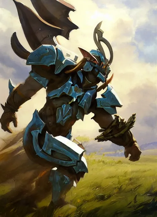 Prompt: Greg Manchess painting of a Zelda Charr from Guild Wars 2 wearing Forerunner Armor from Halo, countryside, calm, fantasy character portrait, dynamic pose, above view, sunny day, artwork by Jeremy Lipkin and Giuseppe Dangelico Pino and Michael Garmash and Rob Rey, very coherent asymmetrical artwork, sharp edges, perfect face, simple form, 100mm