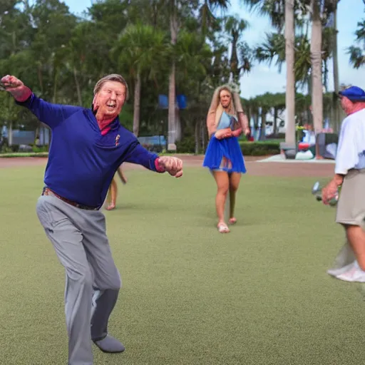 Image similar to Steve Spurrier dancing with an alligator, high detail, photo realistic, rendered 8k