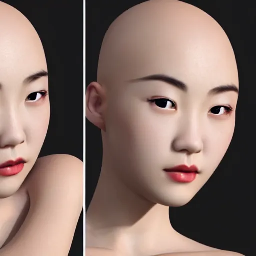 Image similar to portrait bald korean goddess neutral expression face straight on headshot even lighting no hair texture character creator 4