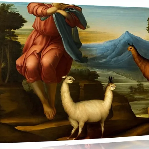 Prompt: renaissance painting of a llama in a large observatory looking for extraterrestrials