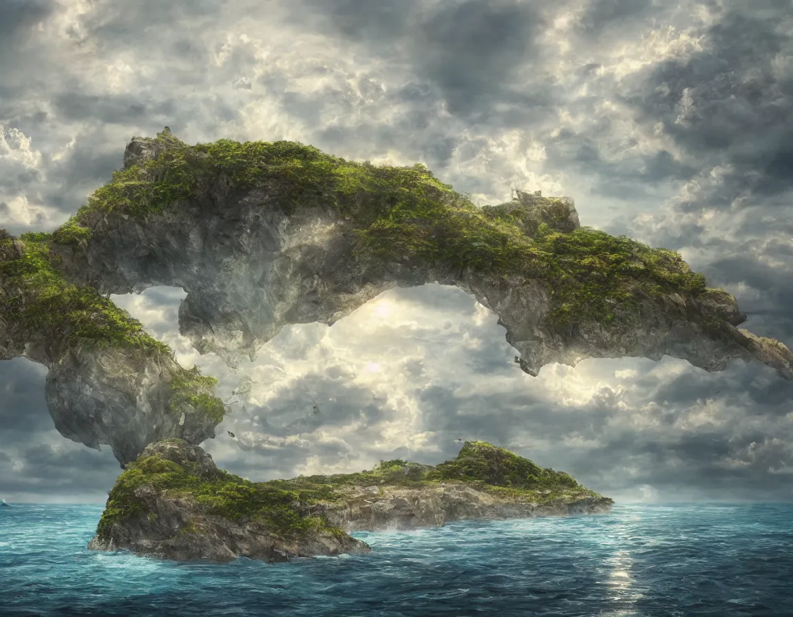 Image similar to ultra realistic illustration of magical island floating in the sky, hd, hdr, cinematic 8 k, ultra detailed, high resolution, smooth, sharp focus, illustration, art by stanisław wyspianski