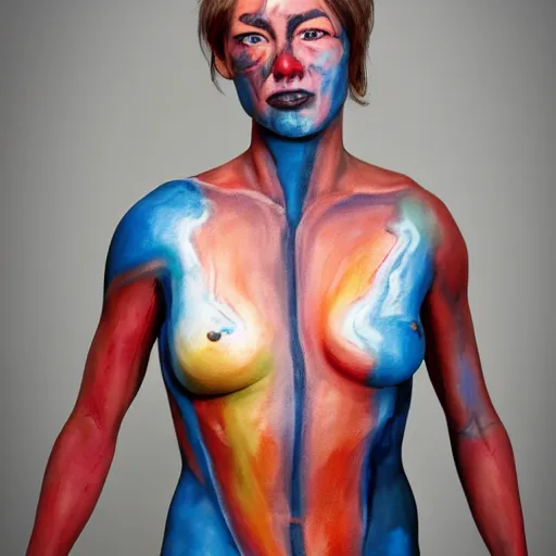 Prompt: human figure bodypaint by graham ingels