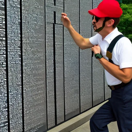 Image similar to mario dabbing, vietnam memorial background