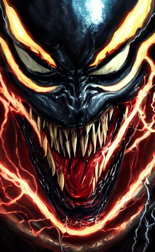 Image similar to venom as the scariest flash, dynamic lighting, fantasy concept art, trending on art station, stunning visuals, creative, cinematic, ultra detailed, ray tracing, sun rays, hyper realistic