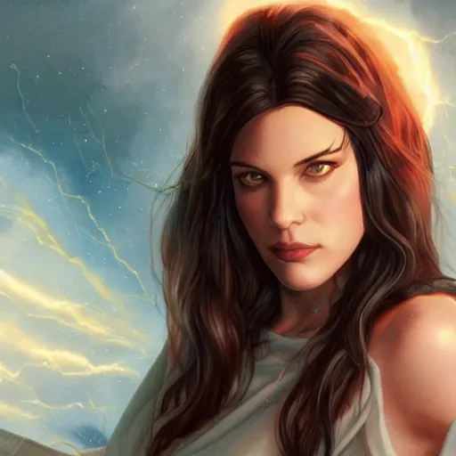 Image similar to liv tyler 2 0 - years old as the greek god of lightning, highly detailed, crazy aerosmith, young, by artgerm and greg rutkowski