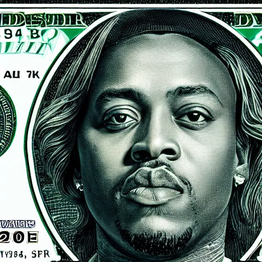 Prompt: juice wrld on the dollar bill 4 k detailed super realistic