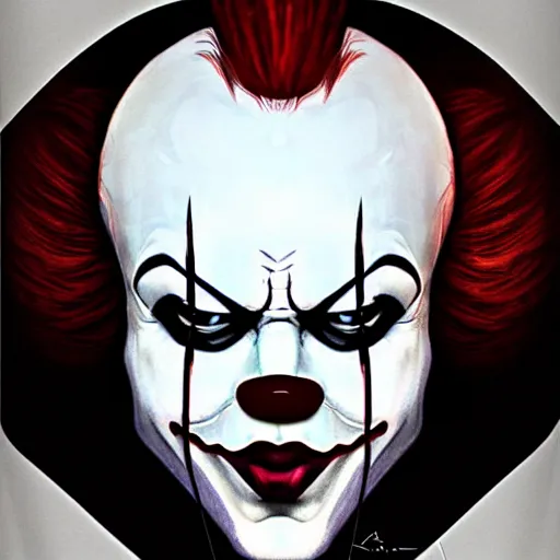 Prompt: portrait of pennywise mixed with batman, character design by alvar