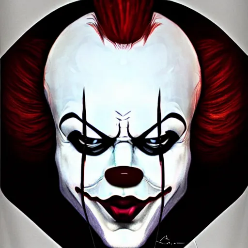 Image similar to portrait of pennywise mixed with batman, character design by alvar