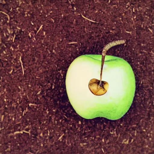 Image similar to closeup polaroid picture of a apple with a worm in it.