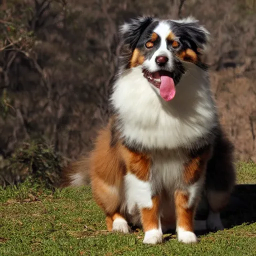 Image similar to australian shepherd being a good boy in hell