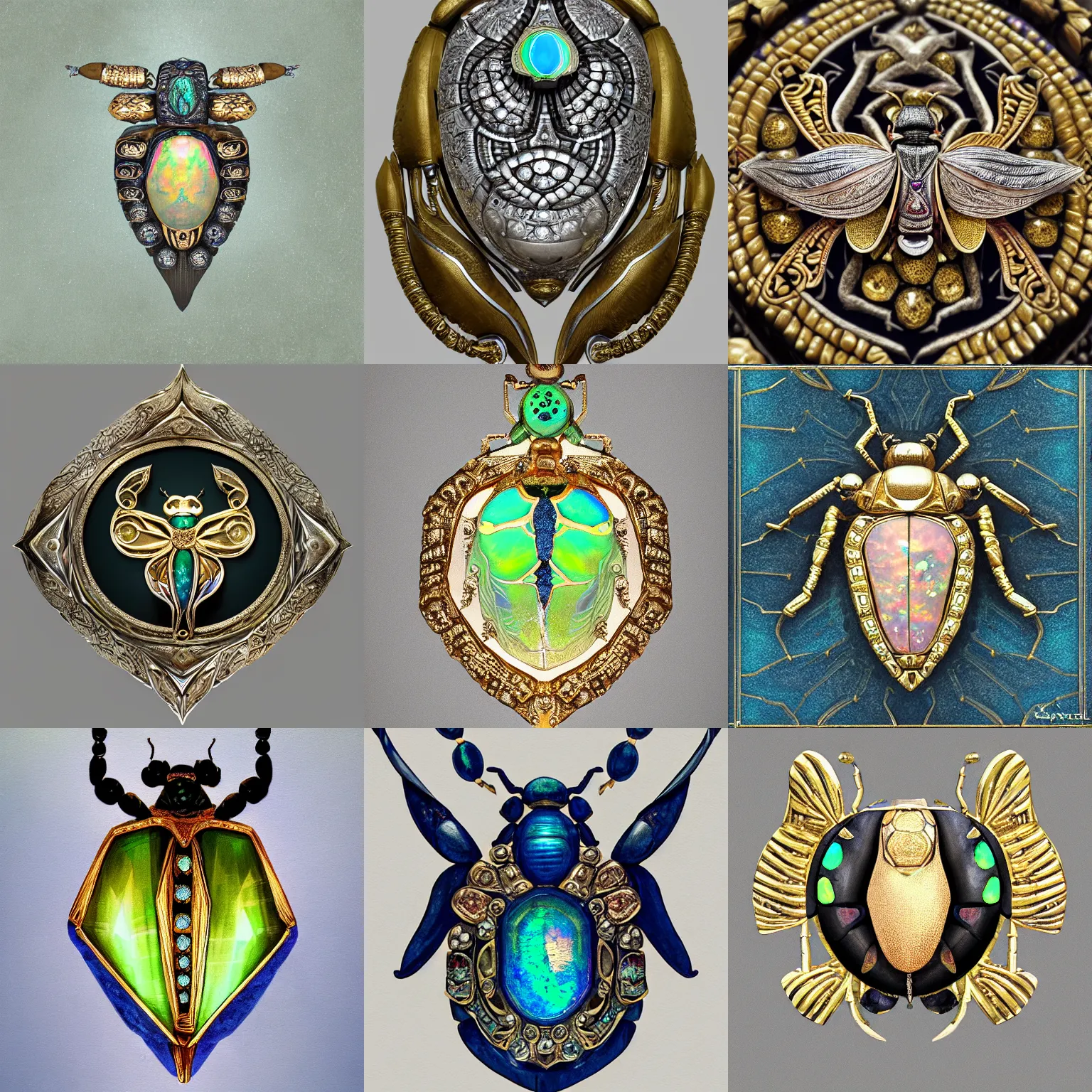 Prompt: jewelry engraved in scarab, beetle, opal diamond, art noveau, art deco, 8k , artstation, render, elegant, album art, artistic, in style of billelis, decorative art, insanely detail, gold, artwork, closeup, award winning, octane render, moody, iridescent, pearlescent, in watercolor gouache detailed paintings, dark, moody , black background, golden ratio