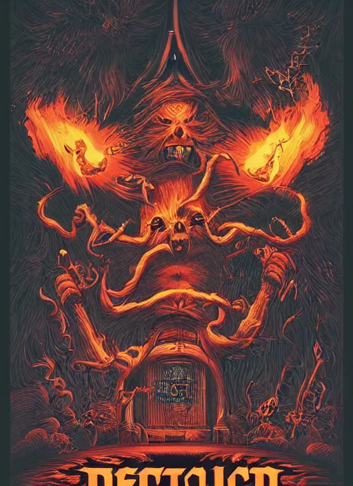 Prompt: a photorealistic dramatic hyperrealistic stylish graphic color poster illustration of ac / dc demon fire by joe fenton, color concert poster art design, beautiful dynamic dramatic dark moody lighting, shadows, cinematic atmosphere, octane render, 8 k