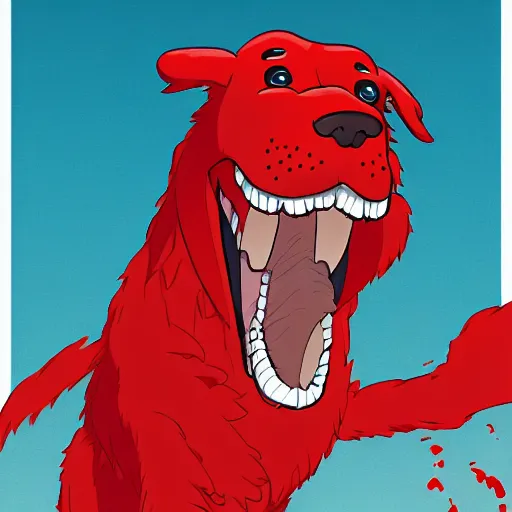 Prompt: clifford the big red dog fighting monsters, in the style of akira, detailed, trending on artstation, 8 k