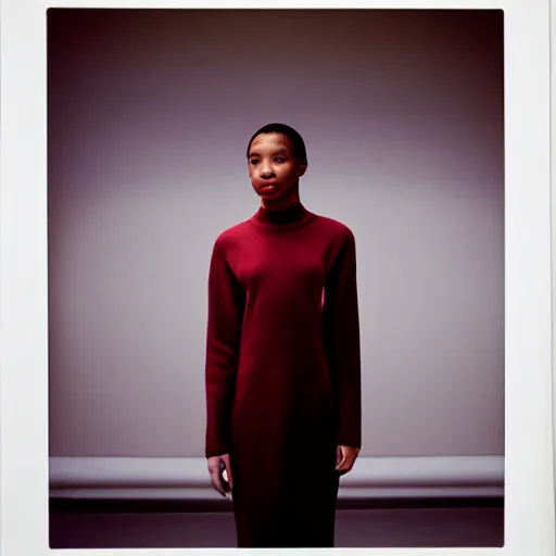 Image similar to realistic photoshooting for a new balenciaga lookbook, color film photography, portrait of a beautiful woman, location in a set design by james turrell, in style of Tyler Mitchell, 35mm,