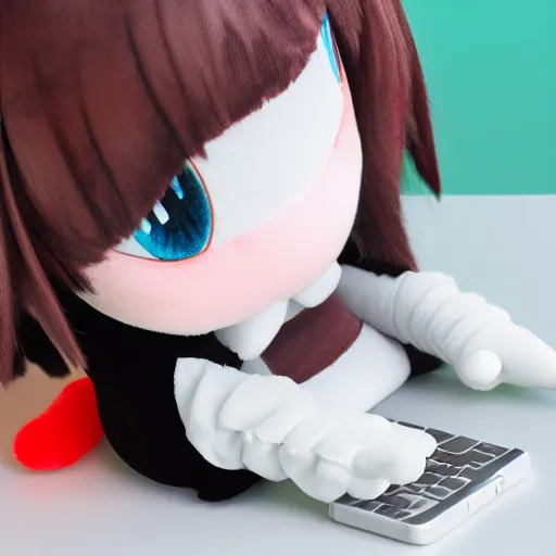 Prompt: cute fumo plush of a girl typing on a phone, velvet, anime girl, vray