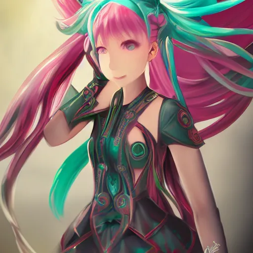 Image similar to Hatsune Miku as an Elden Ring boss, digital art, game graphics, trending on artstation, highly detailed