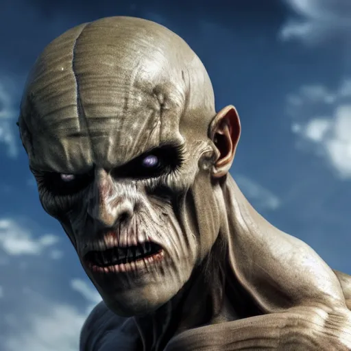 Prompt: realistic titan from attack on titan, 8k, super realistic, high detail