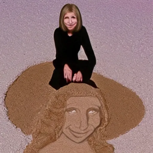 Image similar to barbara streisand made of sand, as sandman