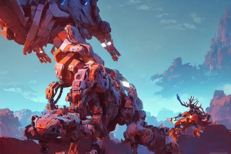 Image similar to scrapper machine mecha animal beast robot of horizon forbidden west horizon zero dawn bioluminiscence, behance hd by jesper ejsing, by rhads, makoto shinkai and lois van baarle, ilya kuvshinov, rossdraws global illumination