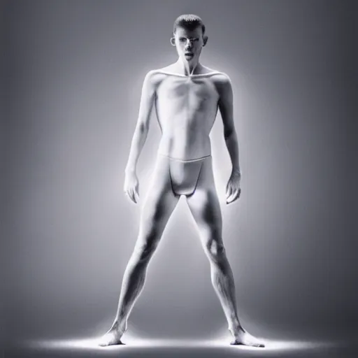 Prompt: an holographic athletic male ghost, photographed by erwin olaf