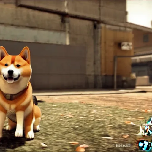 Image similar to A shiba inu dog in Call of Duty Vanguard, cinematic shot